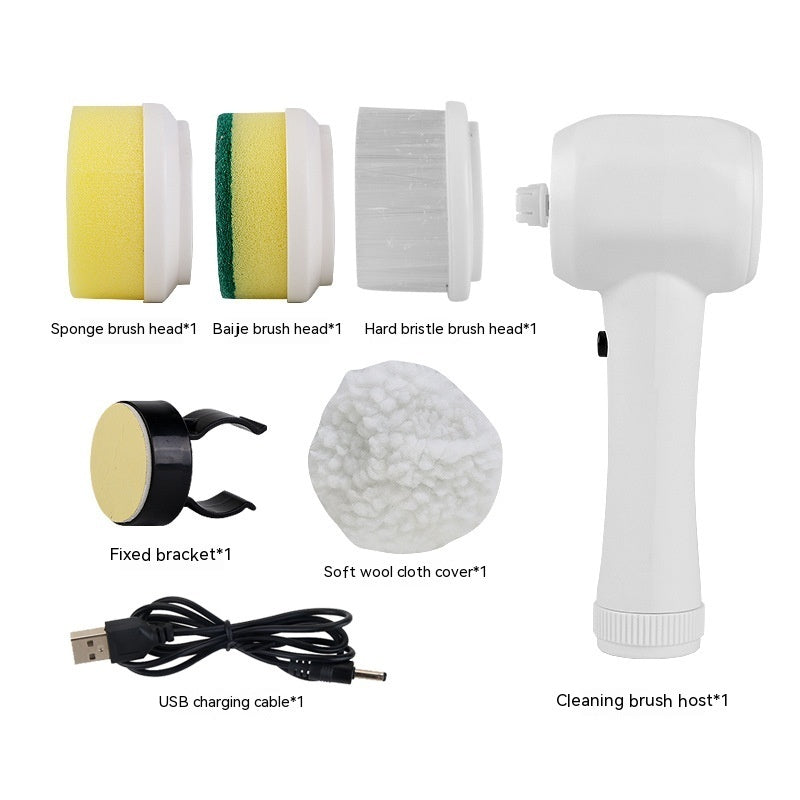 Cordless electric spin scrubber with four cleaning brush attachments