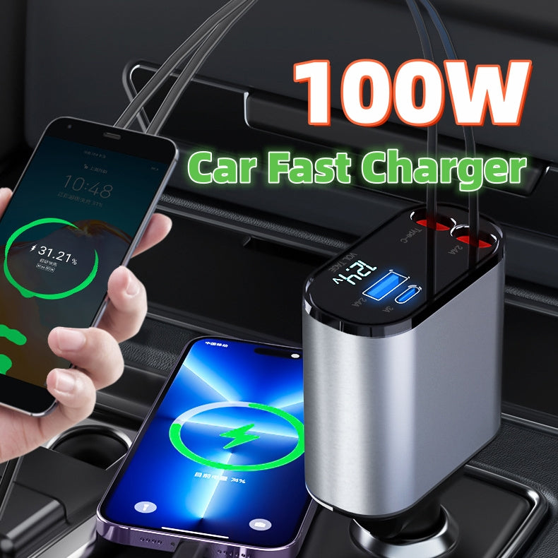 100W 4-in-1 Fast Car Charger Adapter
