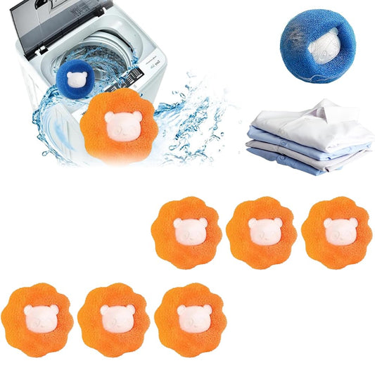 Six laundry pet hair catcher balls from friendshipMartUsa.com, reusable accessories to remove pet hair from laundry.